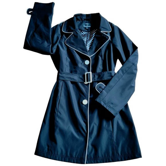 Dennis Basso Women's Trench Coat / Rain Coat B&W Lined Extra Small (NWOT) (EC) - Picture 2 of 6